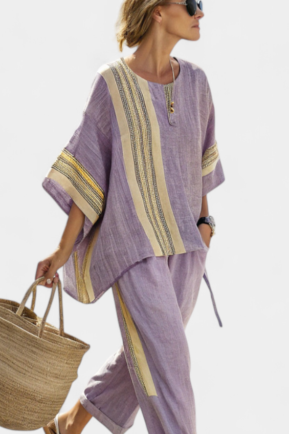 Daisy Conjunto Lavanda con Rayas Mostaza