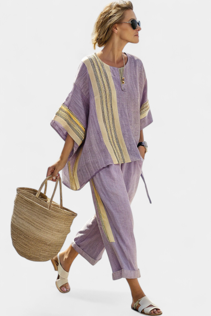 Daisy Conjunto Lavanda con Rayas Mostaza