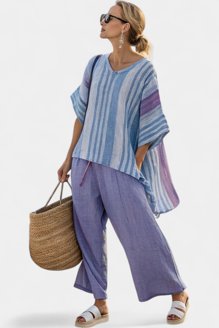 Daisy Conjunto Lavanda con Rayas Azul Cielo