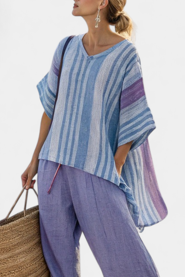 Daisy Conjunto Lavanda con Rayas Azul Cielo