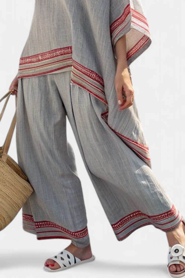 Daisy Conjunto Étnico de Blusa Asimétrica y Pantalón Ancho