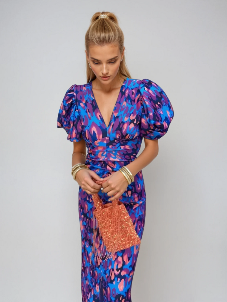 AGUSTINA™ | Vestido Midi Colorido Con Mangas Plisadas (CASI AGOTADO)