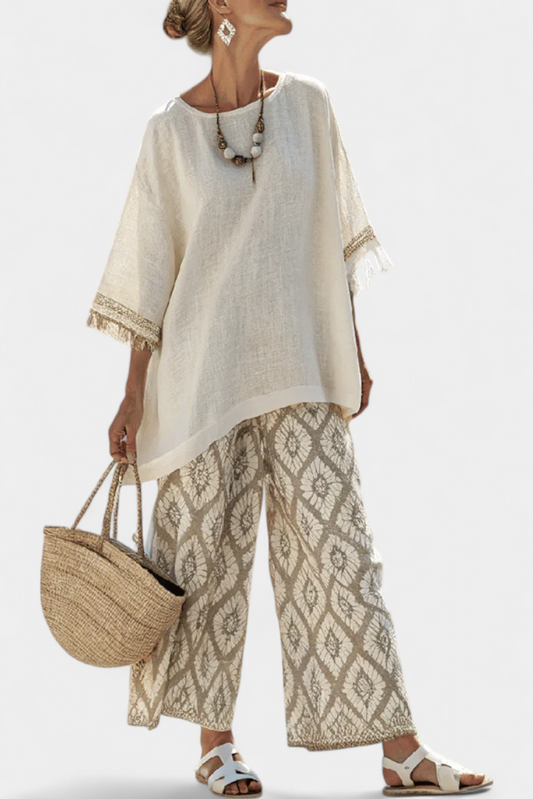 Daisy Conjunto Boho Chic de Blusa Suelta y Pantalones Estampados
