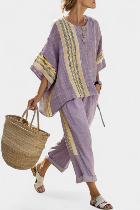 Daisy Conjunto Lavanda con Rayas Mostaza