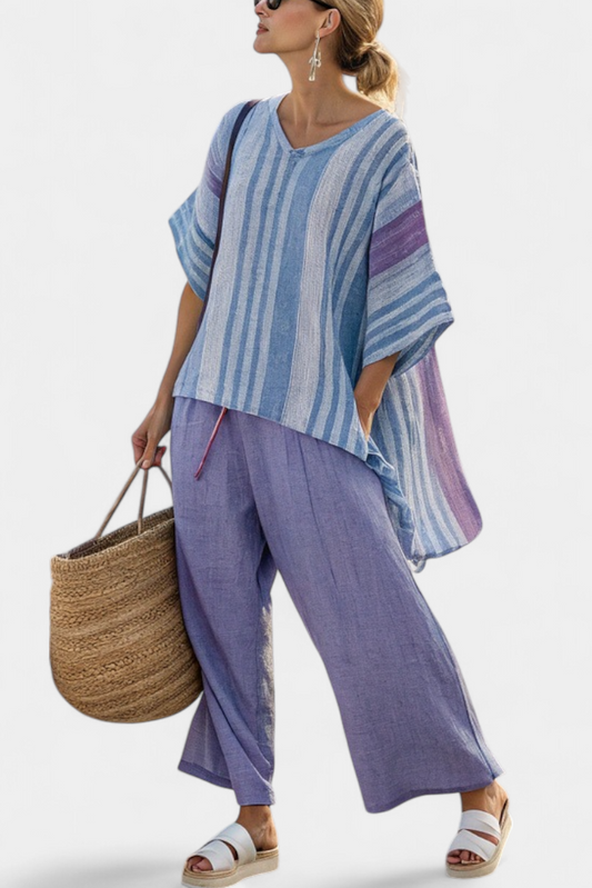 Daisy Conjunto Lavanda con Rayas Azul Cielo